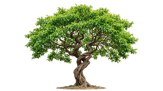 Twisted trunk tree isolated on white background