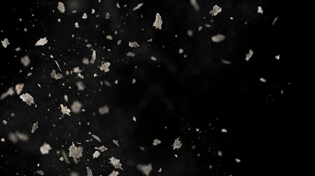 Cinematic ash and dust particles explosion effect on black background