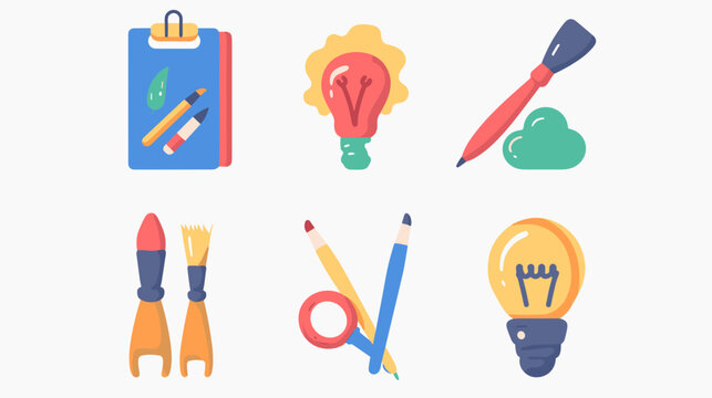 Colorful Flat Icons Set Of Creative Art And Design Tools Arranged In Two Row Grid On Light