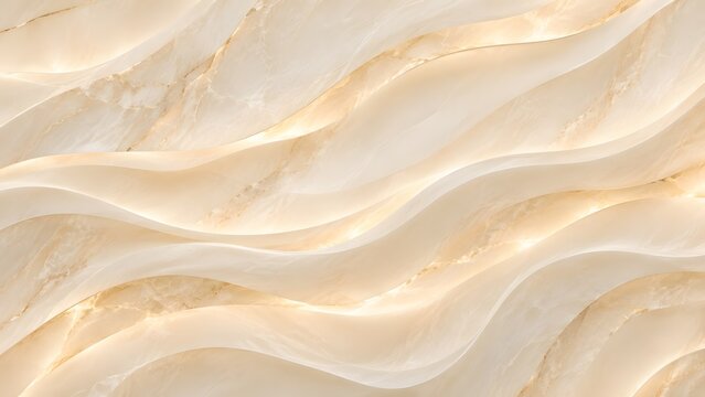 Abstract flowing waves of translucent alabaster or onyx stone with warm backlighting creating a luxurious and elegant organic texture