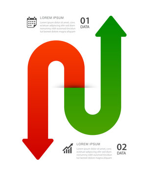 Stock market arrow indicator red down and green up infographic chart concept template design.