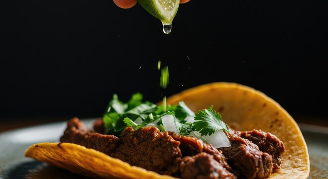 Freshly drizzled olive oil over delicious homemade tacos with cilantro garnish