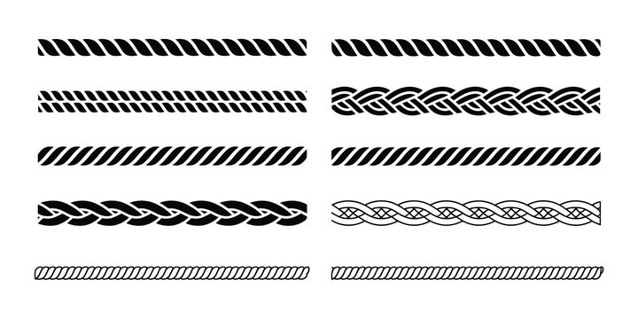 rope frame icon, vintage decorative border elements, seamless pattern set and nautical rope brushes for classic design