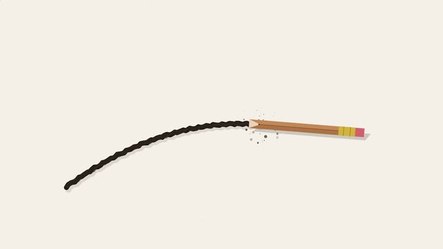 Horizontal pencil draws curved black line on cream background