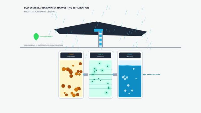 rainwater harvesting system showing sediment filter and biocharcoal
