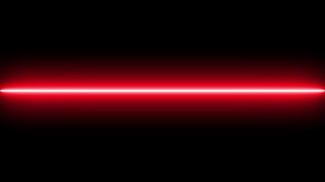 Bright neon red laser line beam scanning animation isolated on black background