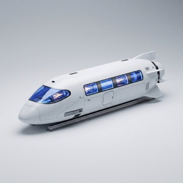 3D High Speed Hyperloop Capsule Pod Icon White Aero Body Translucent Blue Glass Cabin Windows for Transport UI UX
