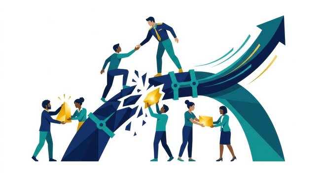 Leadership team collaborates in a corporate setting to strengthen team resilience and achieve strategic goals through teamwork and support.