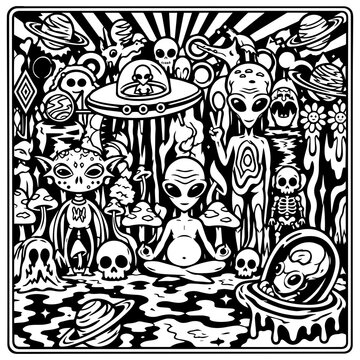 Monochrome Alien Psychedelic Landscape