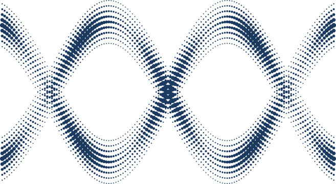 Abstract DNA helix pattern formed by blue dots against a white background representing science and genetics