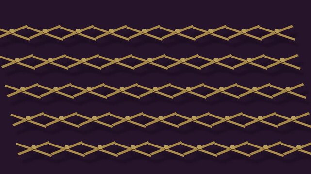 Expanding pantograph linkage array in aubergine and brass, seamless loop