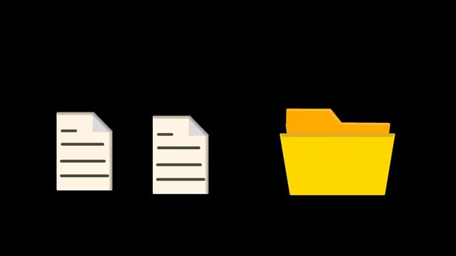 Animated file copy concept showing a duplicating document icon moving into a destination folder, representing data transfer, backup, storage, and file management.