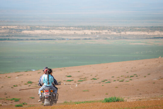 picturesque countryside, Mongolia with cascading down volcanic rock canyon in the scenic Mongolian steppe grassland