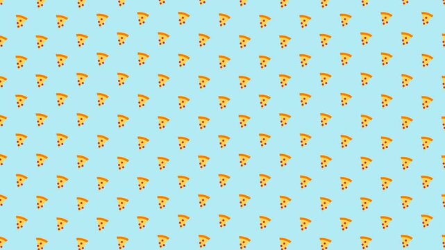 Seamless Pattern of Delicious Pizza Slices on Light Blue Background.