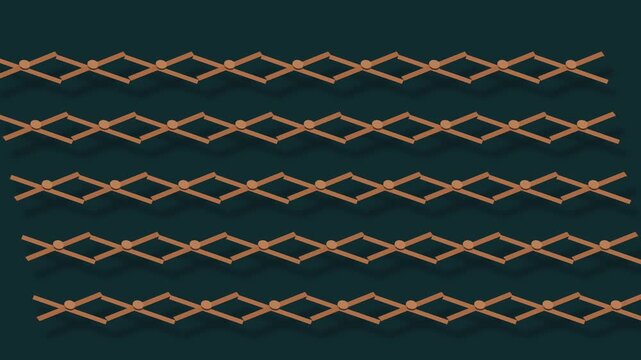 Expanding pantograph linkage array in petrol blue and copper, seamless loop