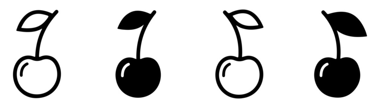 Ripe red cherry fruit vector icon for fresh food, healthy eating, summer, recipes, and packaging.