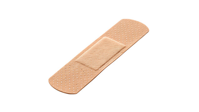 Single flesh colored plastic medical adhesive bandage plaster isolated on transparent background.