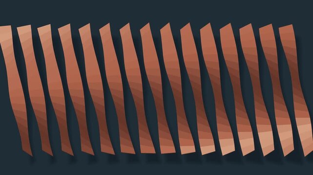 Twisting architectural fin array in slate and copper, seamless loop