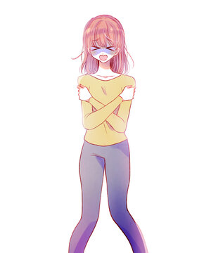 身をすくめる女性　青ざめる