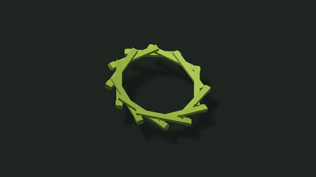 Reciprocal beam ring roof sculpture in graphite and lime, seamless loop