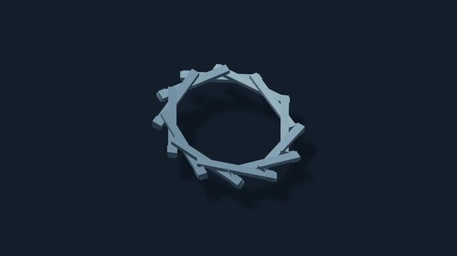Reciprocal beam ring roof sculpture in titanium and ice blue, seamless loop