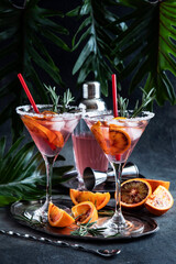 Summer  cold cocktail with citrus fruit, tonic  and ice, selective focus © amberto4ka