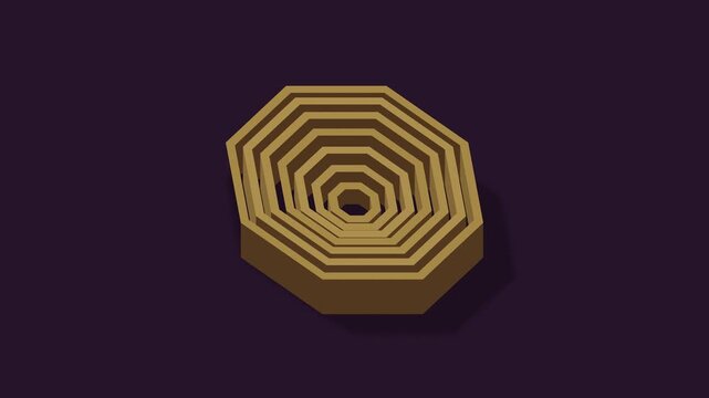 Telescopic octagonal sleeve sculpture in aubergine and brass, seamless loop