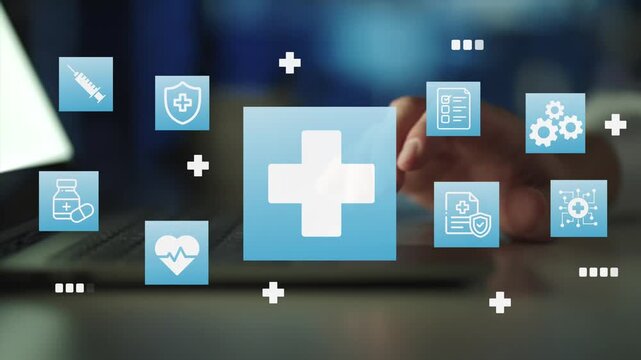 Insurance concept in hospital background. patient data technology to medical check. healthcare medical icons