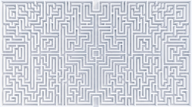 white maze labyrinth overhead view, complex puzzle path pattern with walls corridors problem solving challenge strategy direction solution concept top down
