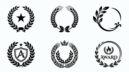 Fototapeta premium Collection of decorative laurel wreath and award emblem designs with award emblems victory symbols heraldry