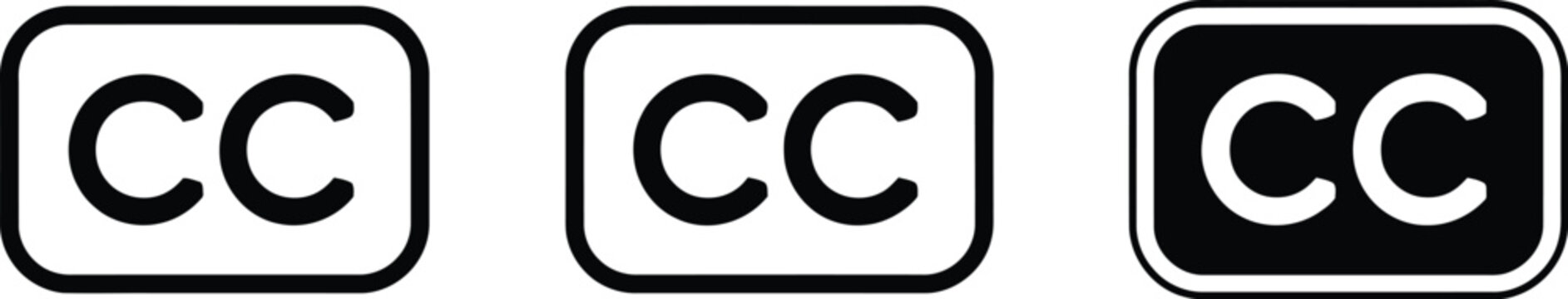 Closed Caption Icons, subtitle symbols and CC button vector designs for video players, accessibility, media platforms, and digital interfaces