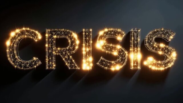 The word CRISIS illuminated by a constellation of glowing lights, casting a dramatic shadow on a dark, textured background. ..Created with Generative AI, not depicting real subjects.