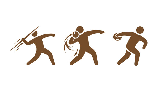 Track and field sport icons featuring javelin thrower shot put athlete and discus throw competitor competition throwing exercise athletic movement strength physical