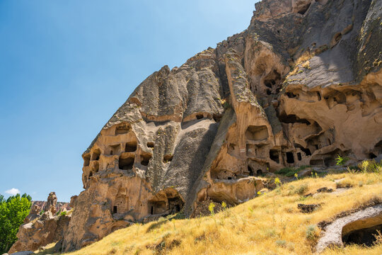 Rock cut caves and historic architecture of Selime Cathedral in Cappadocia