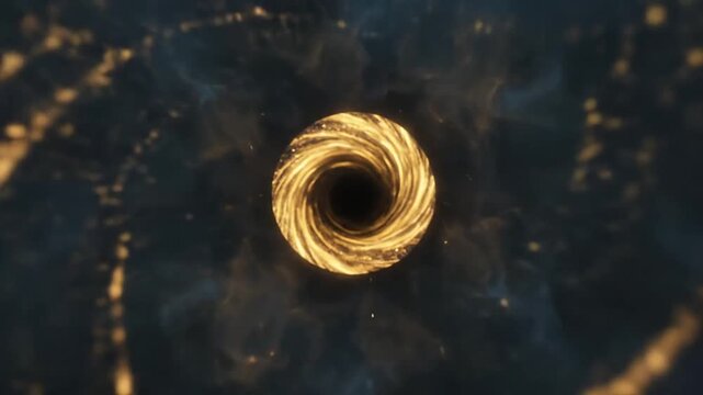 A glowing golden vortex swirls in the deep dark space void