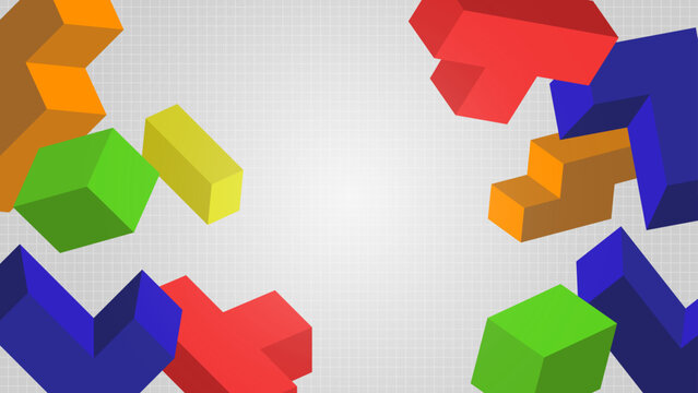 Floating or levitate random boxes shape with colorful shape and white gradient color background. Confusing random block of puzzle.