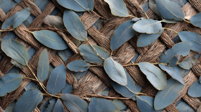 fabric made from closely woven blue gum leaves and ipomoea vines