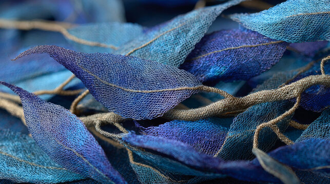 fabric made from closely woven blue gum leaves and ipomoea vines