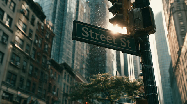 Street sign with reflections of tall buildings and old apartments during daytime