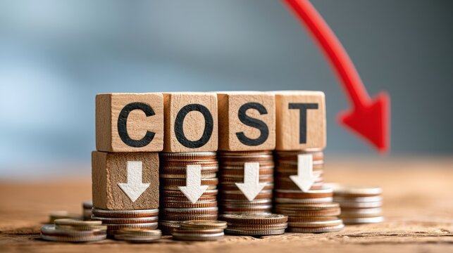 Financial cost reduction concept with falling arrow