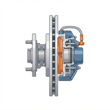 This shows a cross section of a car brake system in a garage setting for vehicle maintenance and auto repair.