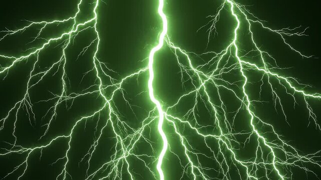 Green lightning strikes across a dark sky during a powerful storm with dramatic atmospheric energy and electrical discharge effects