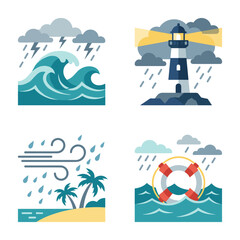 Fototapeta premium Vector illustration of a stormy sea in Lido Venice Italy featuring large crashing waves under dark dramatic clouds with a tempestuous atmosphere and rough water texture.