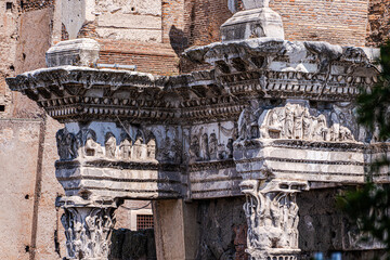 Obraz premium Ancient colomns in the area of Roman Forum in Rome, Italy