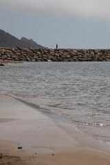 Fototapeta premium Person standing on rock jetty enjoying ocean view