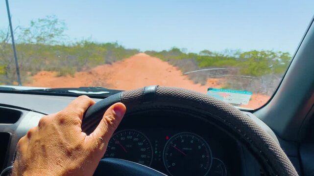 Driving Offroad On Red Sandy Track Road in Australian Outback - POV
