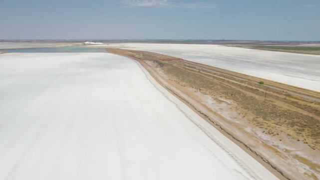 Aerial View Of A Large Industrial Salt Field, Salt Evaporation Ponds