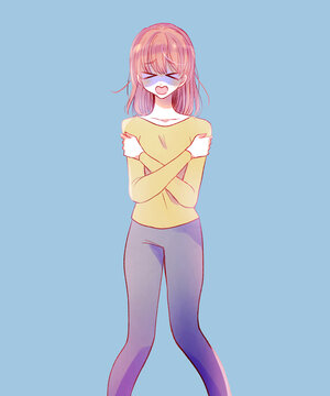 身をすくめる女性　青ざめる