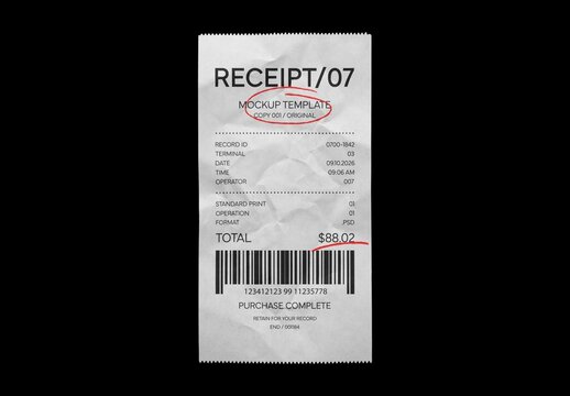 Lightly Crumpled Receipt Mockup For Branding And Merchandise Design