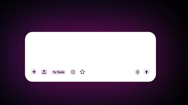 Futuristic AI Search Bar and Digital Interface Animation on Dark Purple Background, Online Search, Smart Technology, Tools, User Interface and Modern Web Application Concept